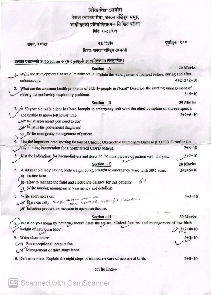 loksewa nursing officer past question 2083 written paper